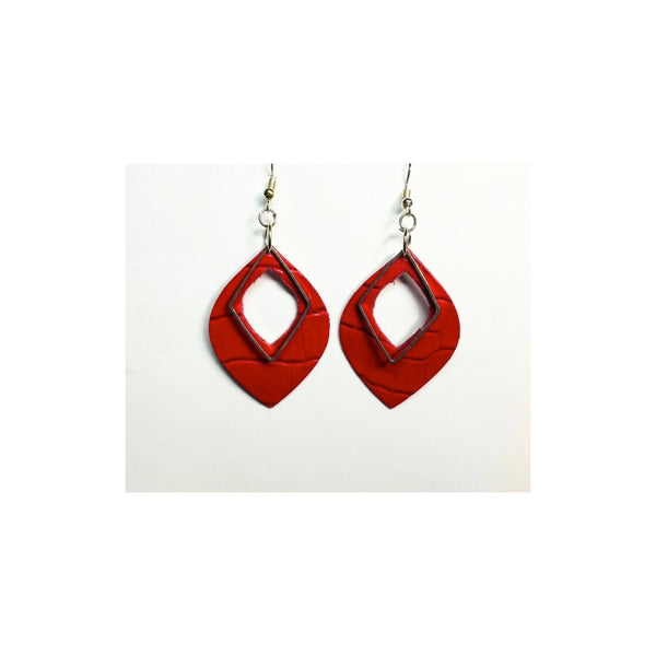 Red Leather Dangle Earrings