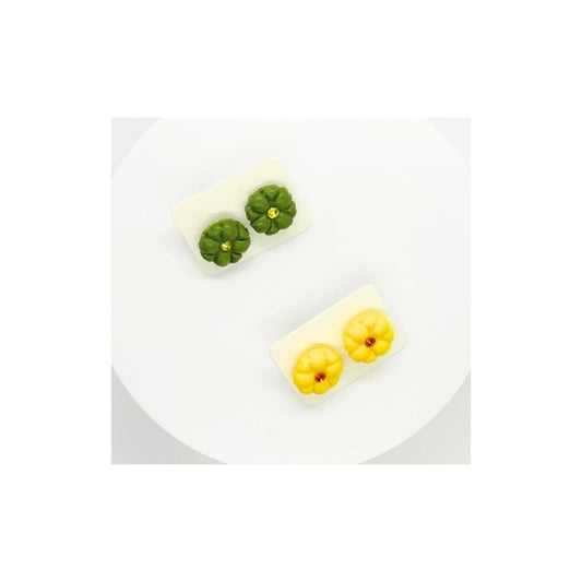 Yellow and Green Flower Stud Earrings