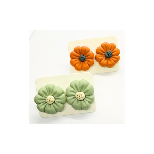 Pumpkin Orange and Mint Green Flower Stud Earrings