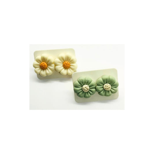 Mint Green and Soft Cream Flower Stud Earrings