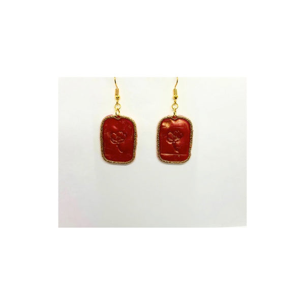 Cherry Blossom Pink Flower and Gold Dangle Earrinngs