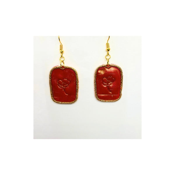 Cherry Blossom Pink Flower and Gold Dangle Earrinngs