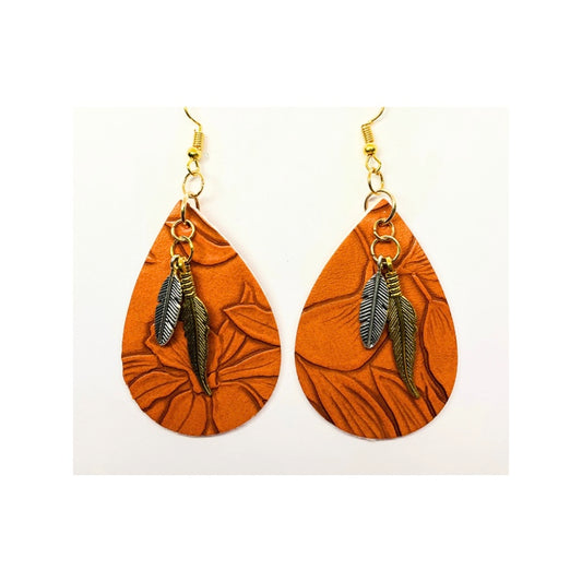 Chestnut Teardrop Faux Leather Dangle