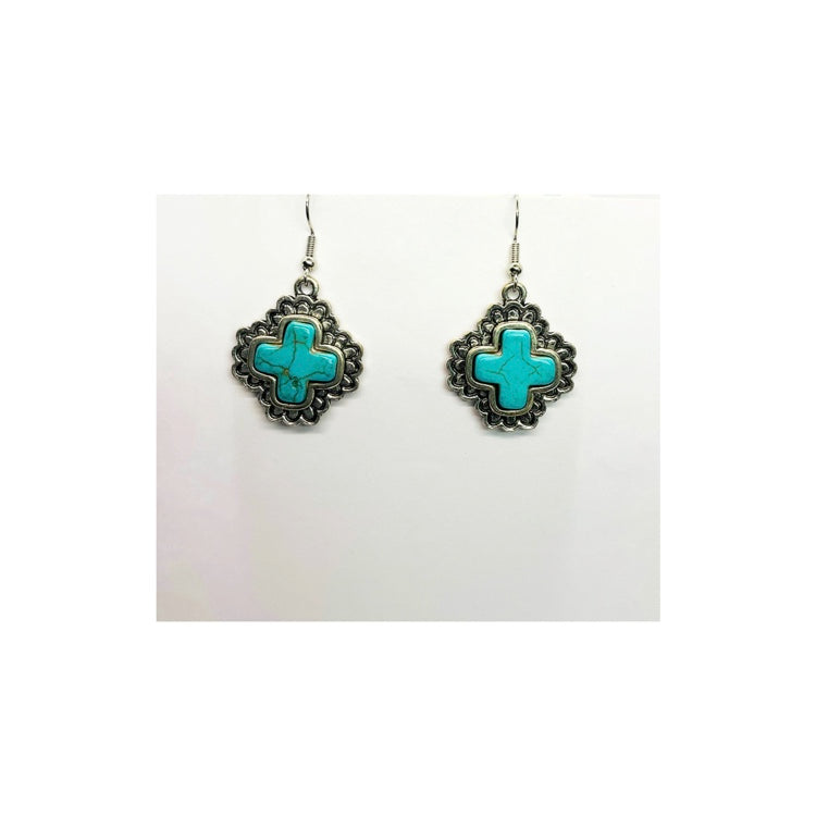 Turquoise Sliver Cross Dangle Earring
