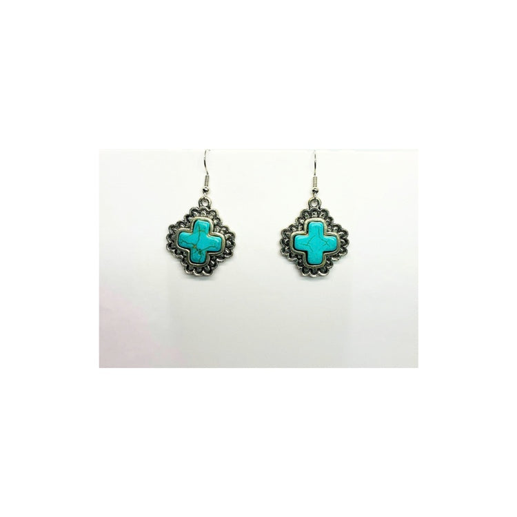 Turquoise Sliver Cross Dangle Earring