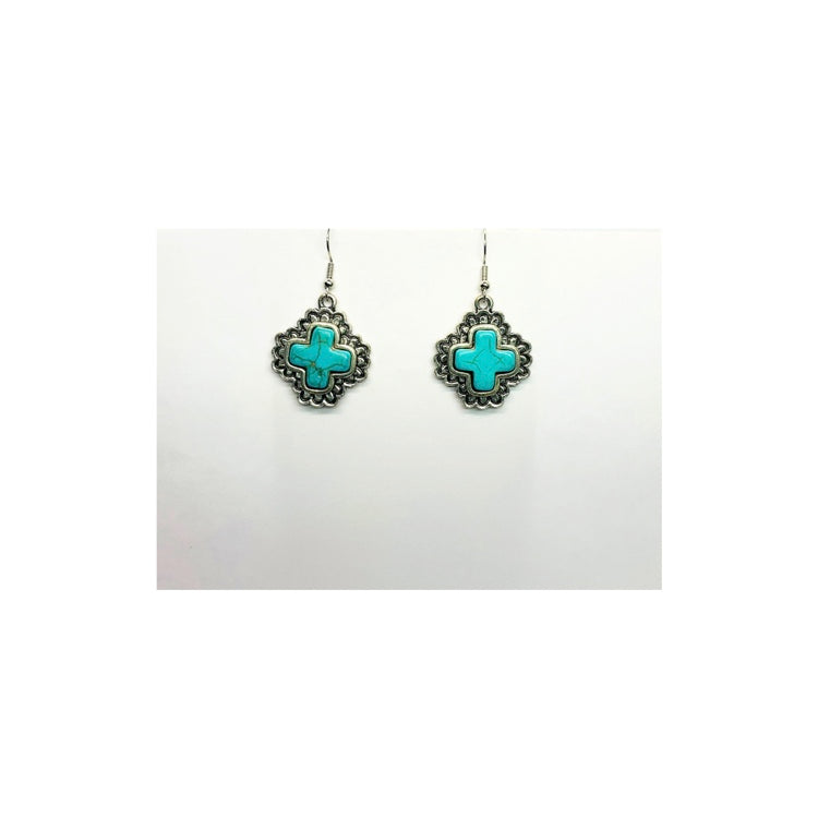 Turquoise Sliver Cross Dangle Earring
