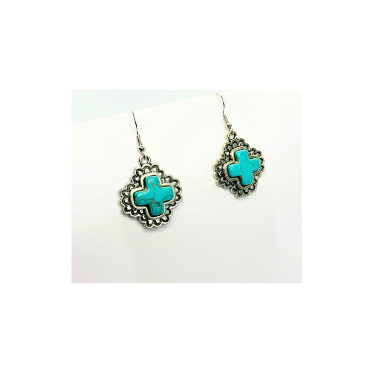 Turquoise Sliver Cross Dangle Earring