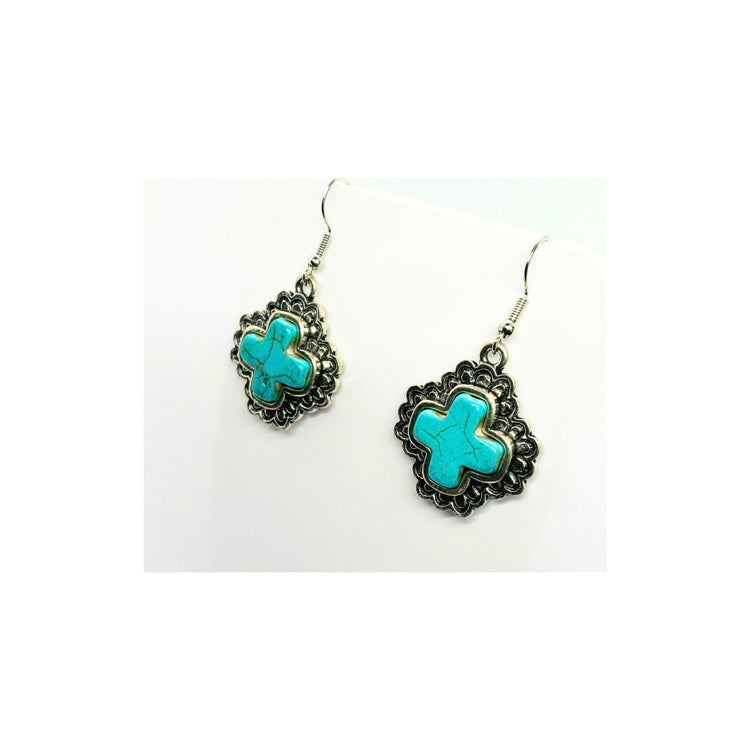 Turquoise Sliver Cross Dangle Earring