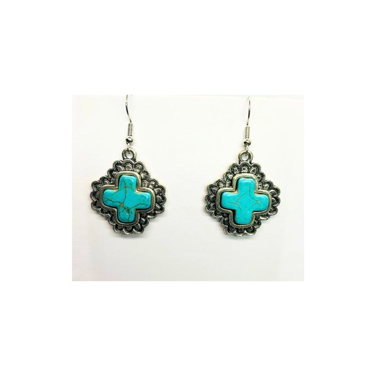 Turquoise Sliver Cross Dangle Earring