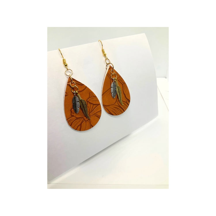 Chestnut Teardrop Faux Leather Dangle