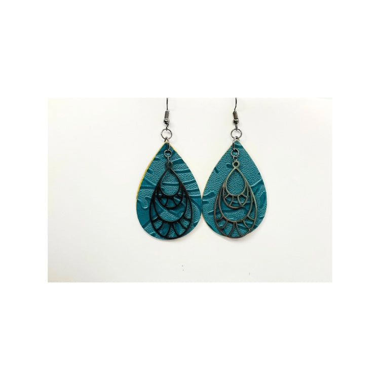 Blue Steel Teardrop Faux Leather Dangle