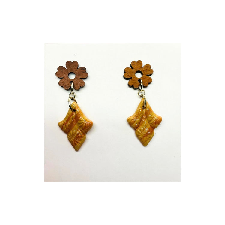 Shades of Pink Dangle with a Wood Flower Stud Polymer Clay Drop Earrings with Stud Backing for Ear Wear