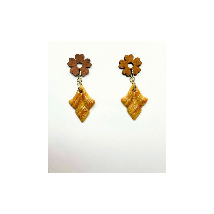 Shades of Pink Dangle with a Wood Flower Stud Polymer Clay Drop Earrings with Stud Backing for Ear Wear