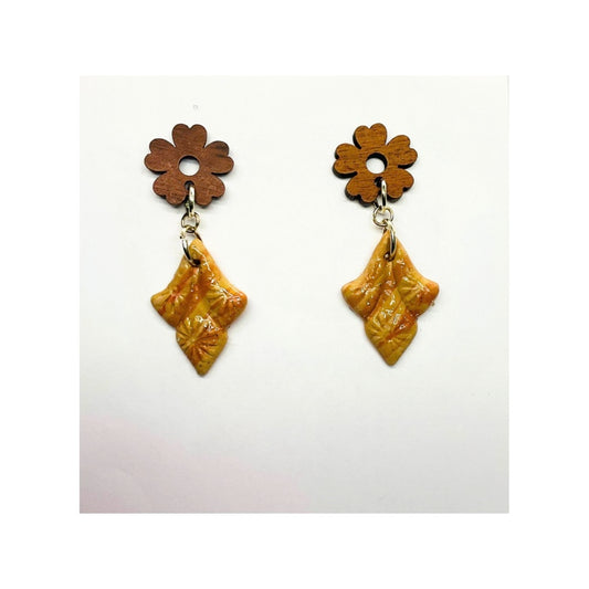 Wood Flower Stud Earrings: Pink Polymer Clay Dangle