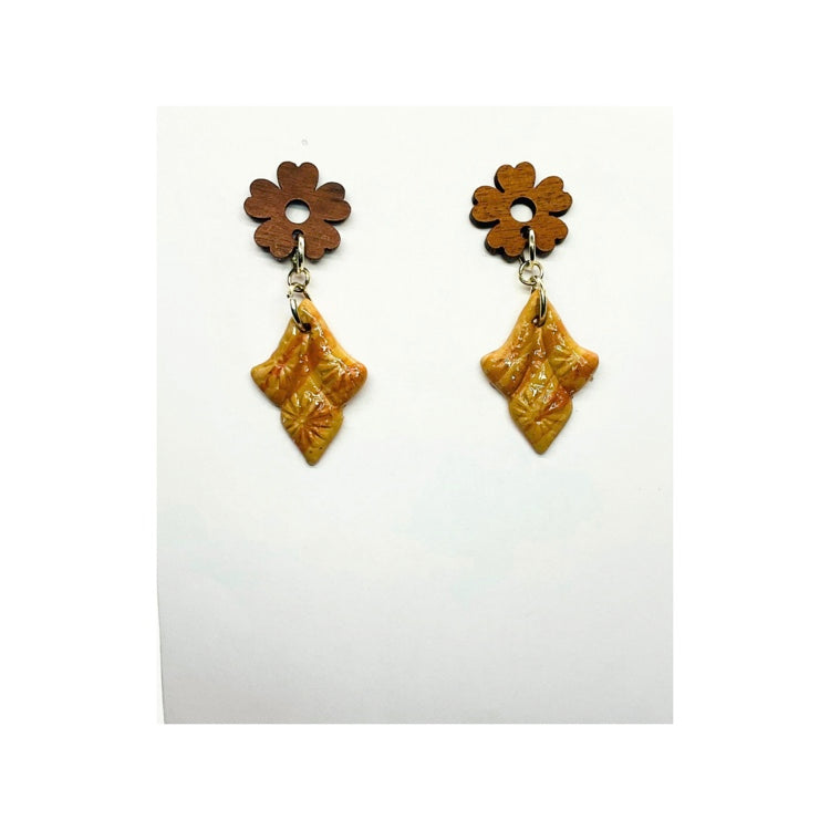 Shades of Pink Dangle with a Wood Flower Stud Polymer Clay Drop Earrings with Stud Backing for Ear Wear