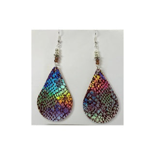 Silver and Brown Snake Skin Lightweight Wood Dangle Earrings