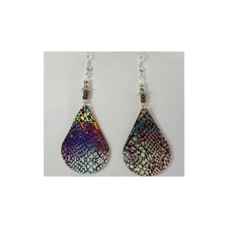 Silver and Brown Snake Skin Lightweight Wood Dangle Earrings