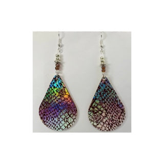 Silver and Brown Snake Skin Lightweight Wood Dangle Earrings