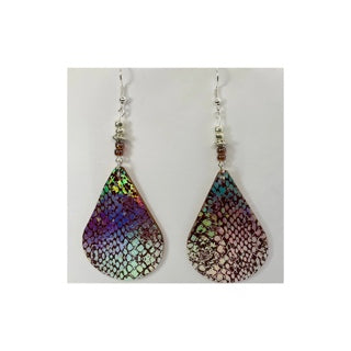 Silver and Brown Snake Skin Lightweight Wood Dangle Earrings