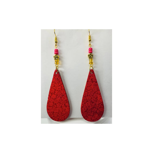 Pink and Gold Long Teardrop Lightweight Wood Dangle Earring