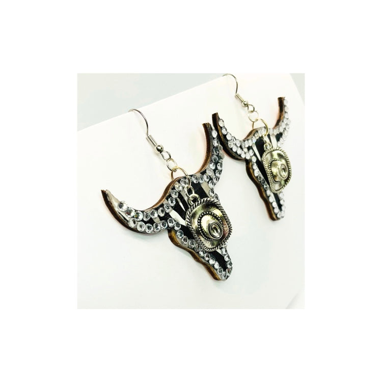 Wood Cowgirl  Rhinestone Dangle Earrings