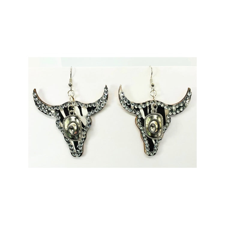 Wood Cowgirl  Rhinestone Dangle Earrings