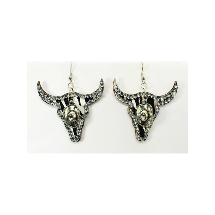 Wood Cowgirl  Rhinestone Dangle Earrings