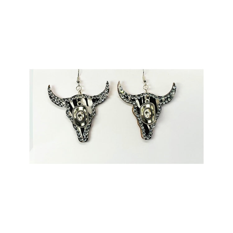 Wood Cowgirl  Rhinestone Dangle Earrings