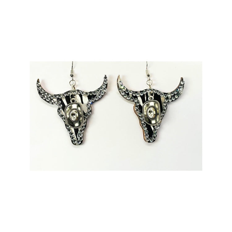 Wood Cowgirl  Rhinestone Dangle Earrings
