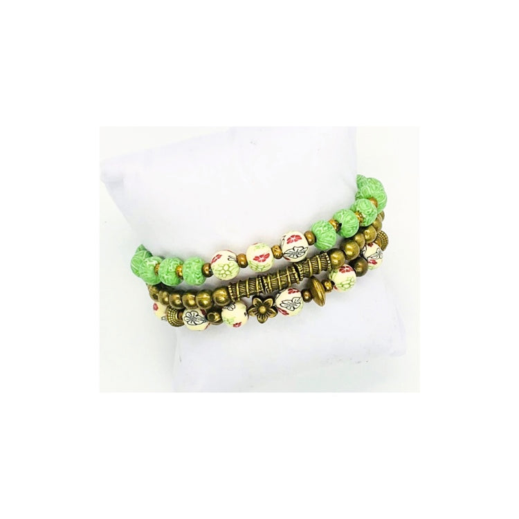 Green and Bronze Stretch Bracelet Set