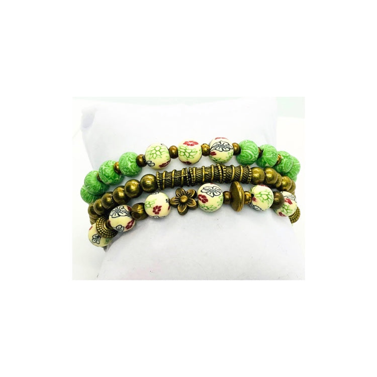 Green and Bronze Stretch Bracelet Set