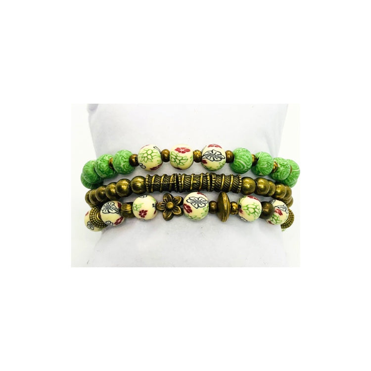Green and Bronze Stretch Bracelet Set