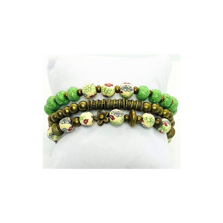 Green and Bronze Stretch Bracelet Set