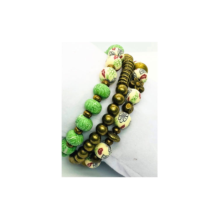 Green and Bronze Stretch Bracelet Set