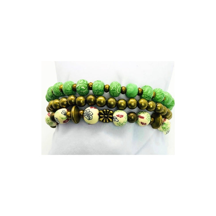 Green and Bronze Stretch Bracelet Set