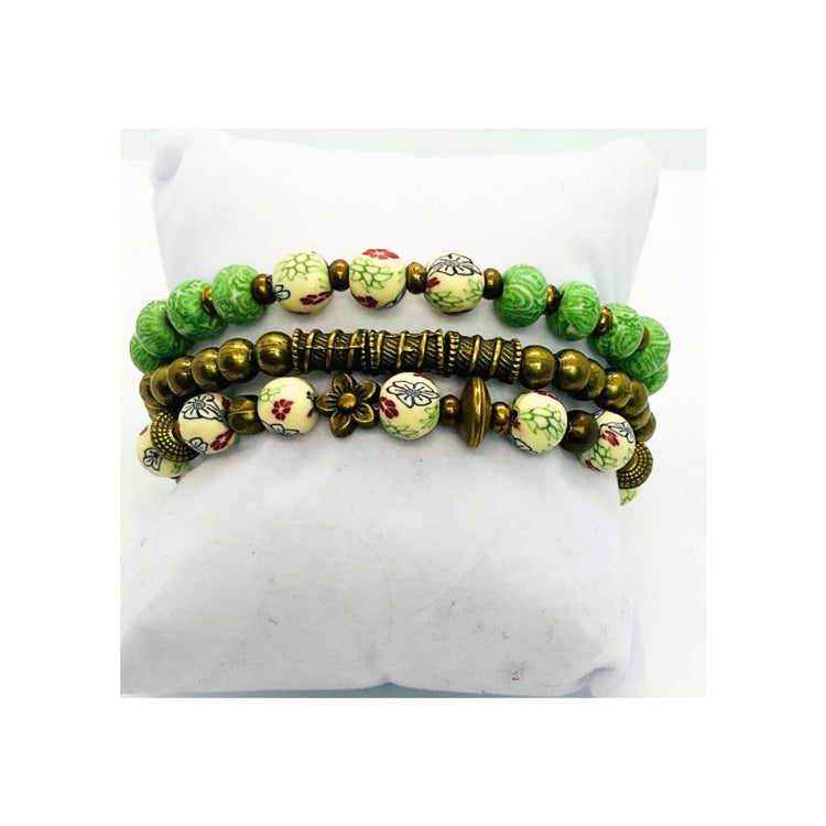 Green and Bronze Stretch Bracelet Set