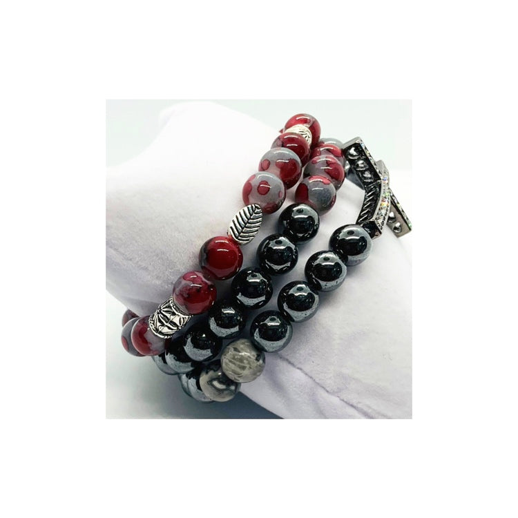 Navajo Black Bead Bracelet Set with Rhinestone Cross