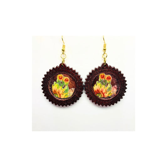 Dark Round Wood Dangle with Cactus Scene