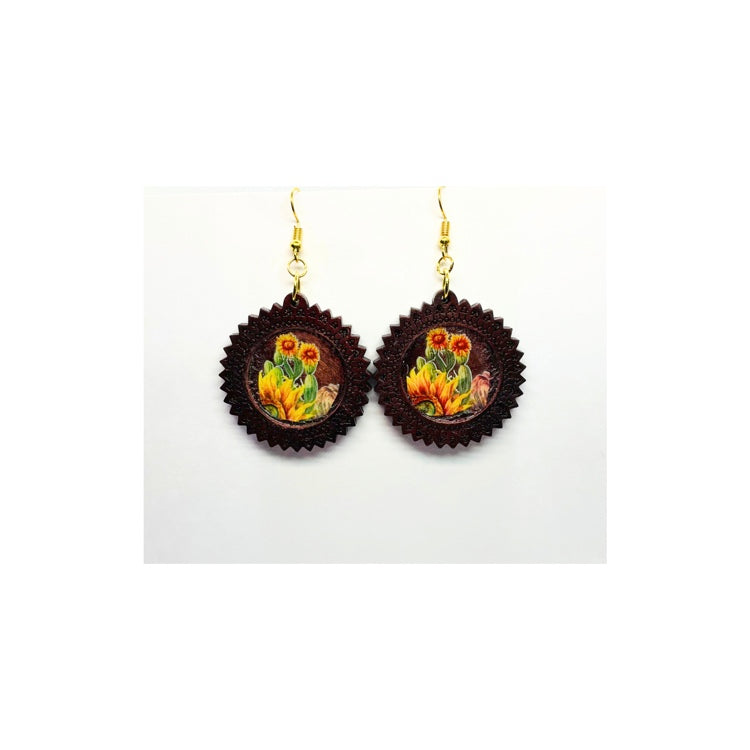 Dark Round Wood Dangle with Cactus Scene