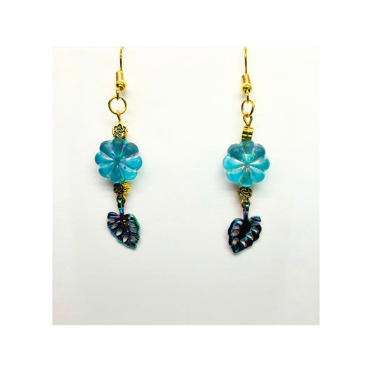 Blue Flower Dangle with Holographic Leaf Charm