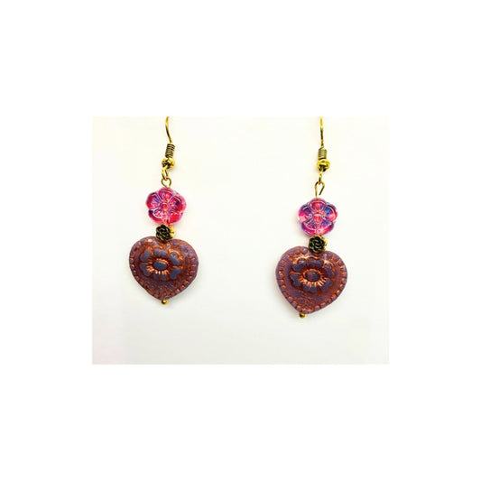 Czech Heart Bronze Dangle Earring