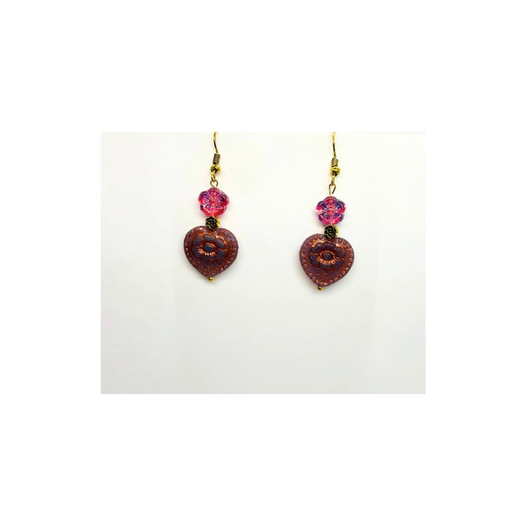 Czech Heart Bronze Dangle Earring