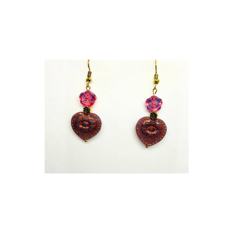 Czech Heart Bronze Dangle Earring