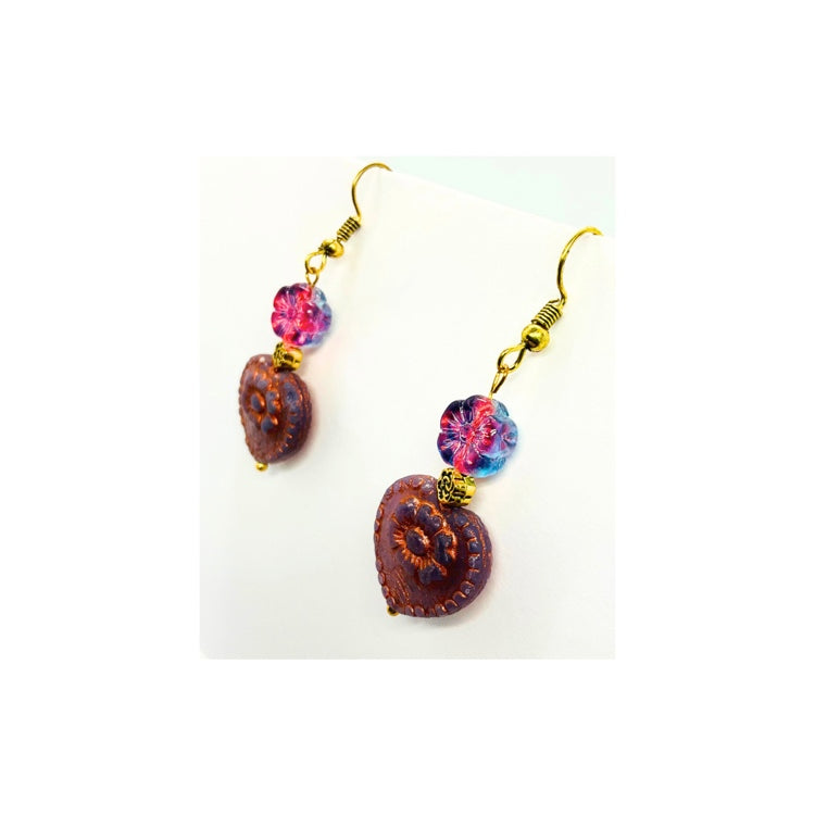 Czech Heart Bronze Dangle Earring