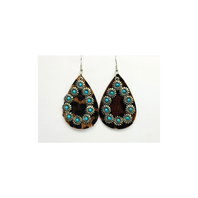 Animal Print Faux Velvet Teardrop with Turquoise Charm