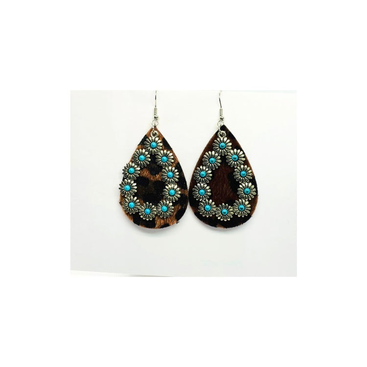 Animal Print Faux Velvet Teardrop with Turquoise Charm