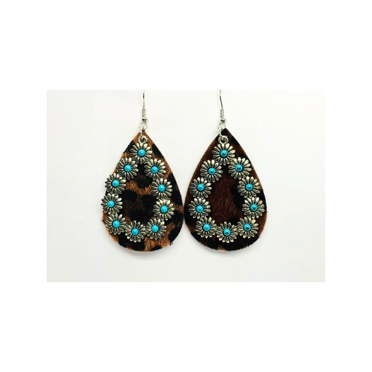 Animal Print Faux Velvet Teardrop with Turquoise Charm