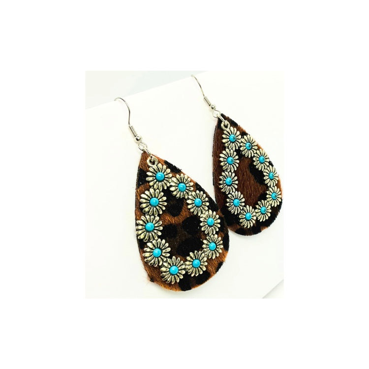 Animal Print Faux Velvet Teardrop with Turquoise Charm