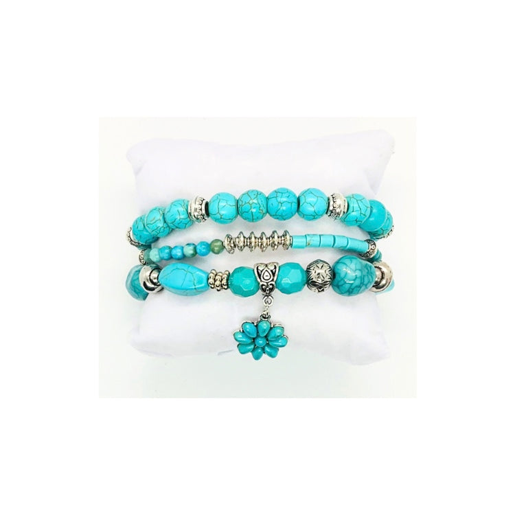 Turquoise and Sliver Set of Stretch Beaded Bracelets