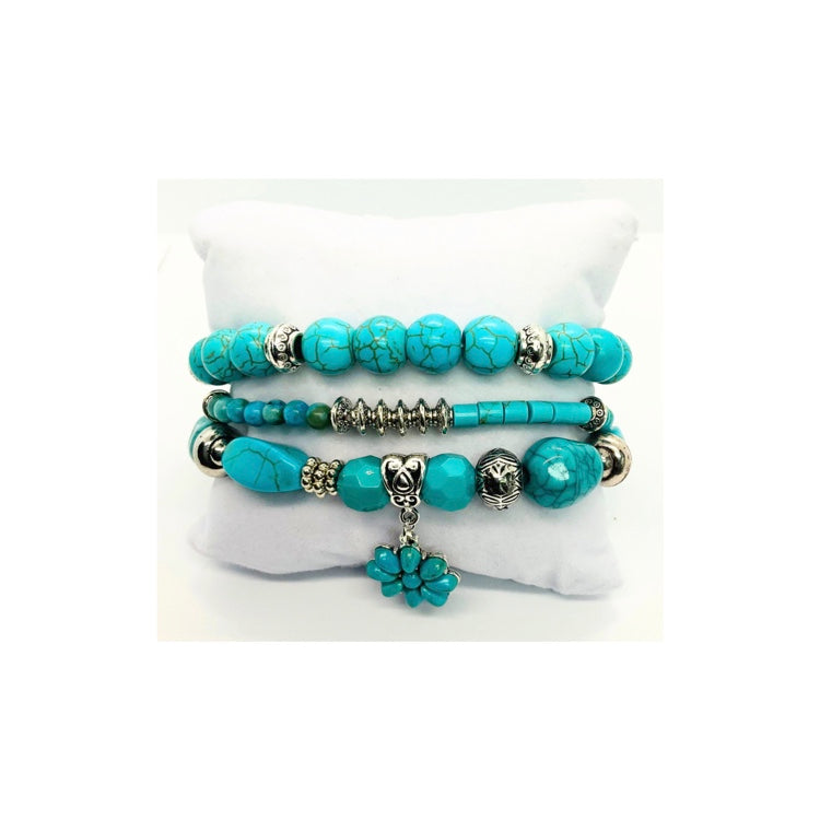 Turquoise and Sliver Set of Stretch Beaded Bracelets